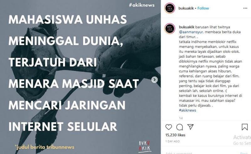 Kritik akun @bukuakik di Instagram. (Instagram/@bukuakik)