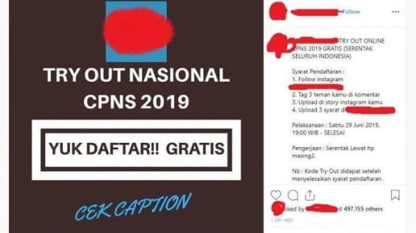 Tryout Online CPNS 2019. (Instagram/cpnsindonesia.id)