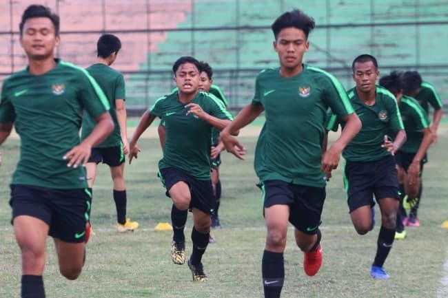 Sesi latihan Timnas U-16 saat gelaran Piala Asia 2018. (Metrotvnews.com)	