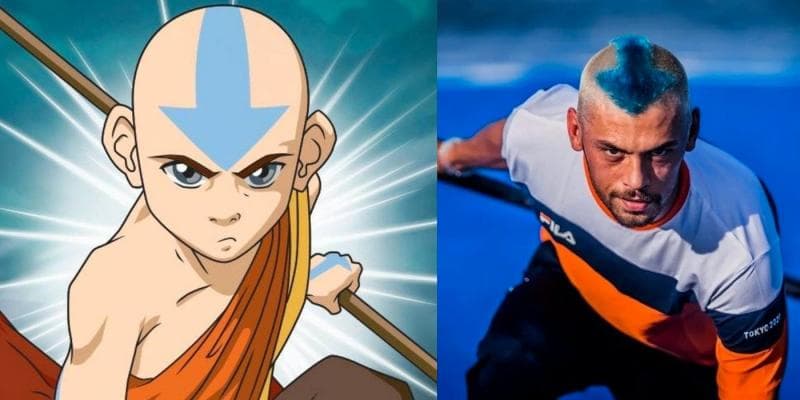 Kiran Badloe, atlet selancar angin asal Belanda yang memenangi medali emas dengan potongan rambut Avatar Aang, sang pengendali angin. (Twitter.com/screenrant)