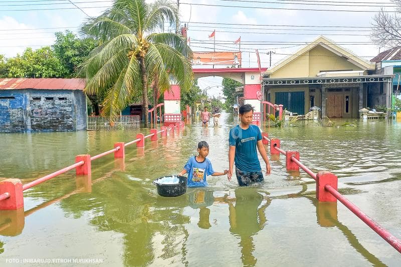 Pantauan terakhir, ketinggian banjir di Desa Cangkring Rembang, Karanganyar, Demak masih mencapai selutut orang dewasa.