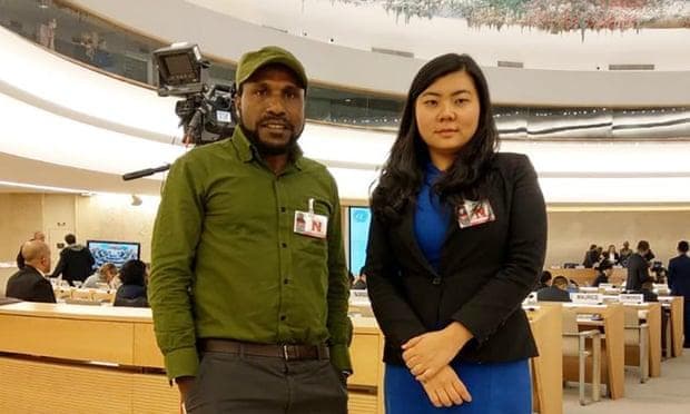 Veronica Koman (kanan) bersama aktivis Papua Barat Victor Yeimo di markas PBB di Jenewa, Swiss. (Veronica Koman)
